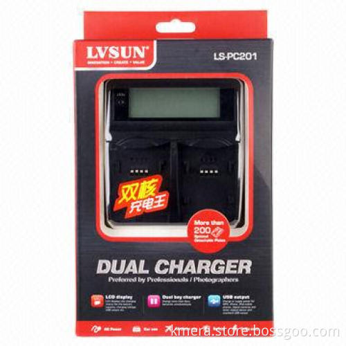 Super Fast Battery Dual Charger, Charge 2 Batteries with 2A Maximum Current, Big LCD Screen Display